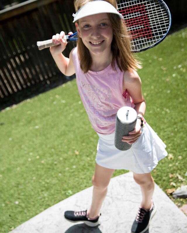 I can’t speak to her skill level, but her style points for tennis camp this week are off the chart!